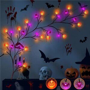 7Ft Halloween Willow Vine Lights - Orange &‎ Purple with Spider, Bat, Pumpkin